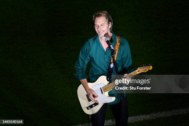 Singer Chesney Hawkes performs during the FIFA World Cup Qatar 2022 Group B match between Wales and England at Ahmad Bin Ali Stadium on November 29,...