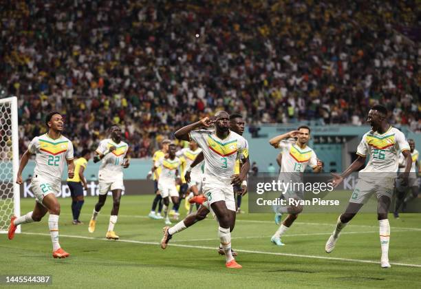 Kalidou Koulibaly of Senegal celebrates scoring his side's second goal during the FIFA World Cup Qatar 2022 Group A match between Ecuador and Senegal...