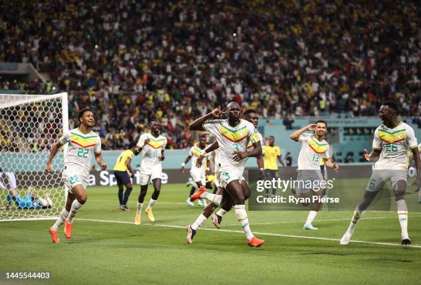 Kalidou Koulibaly of Senegal celebrates scoring his side's second goal during the FIFA World Cup Qatar 2022 Group A match between Ecuador and Senegal...