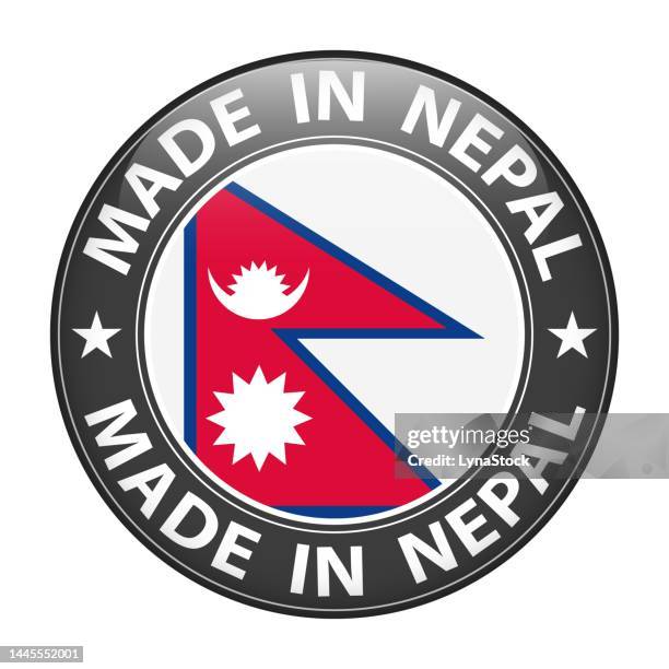 ilustrações de stock, clip art, desenhos animados e ícones de made in nepal badge vector. sticker with stars and national flag. sign isolated on white background. - nepal