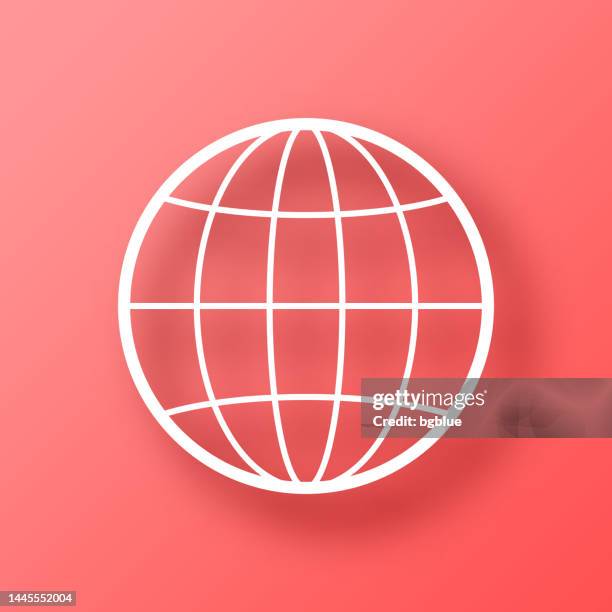 globe. icon on red background with shadow - equator line stock illustrations