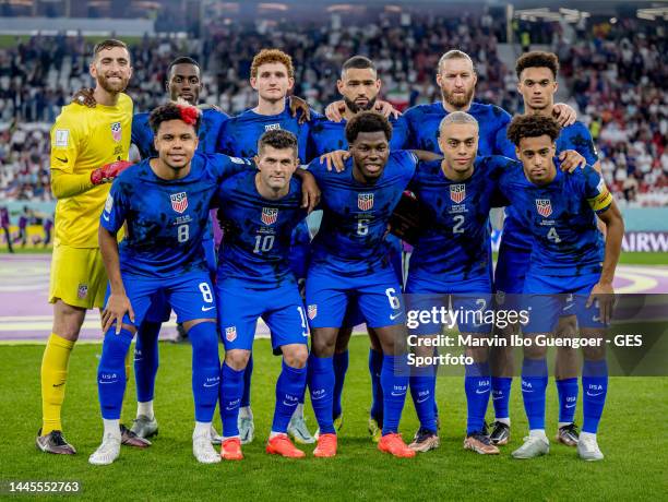 Starting line-up of USA during the FIFA World Cup Qatar 2022 Group B match between IR Iran and USA at Al Thumama Stadium on November 29, 2022 in...