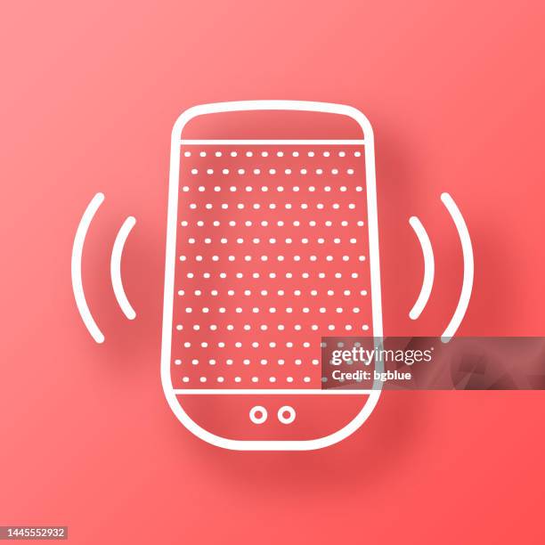 smart speaker - voice assistant. icon on red background with shadow - siri waves stock illustrations