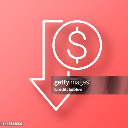 Dollar decrease. Icon on Red background with shadow Dollar decrease. Icon on Red background with shadow