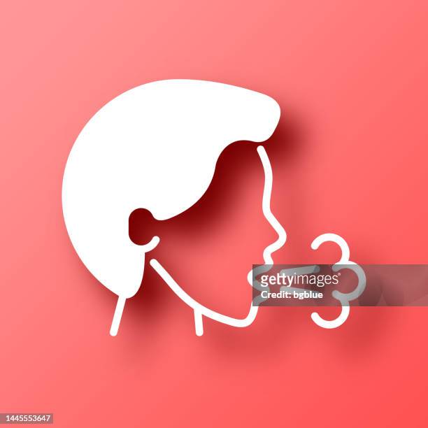 cough. icon on red background with shadow - saliva bodily fluid stock illustrations