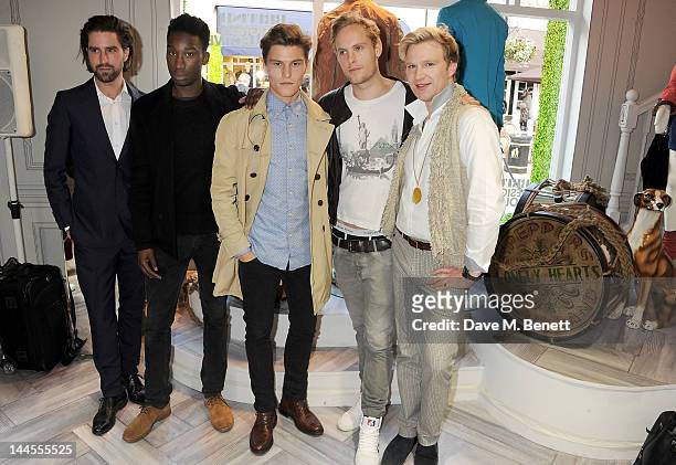 Jack Guinness, Nathan Stewart-Jarrett, Oliver Cheshire, Jack Fox and Henry Conway attend the British Designers Collective Mens Launch at Bicester...