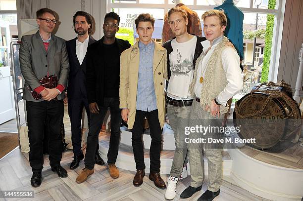 Host Charlie Porter, Jack Guinness, Nathan Stewart-Jarrett, Oliver Cheshire, Jack Fox and Henry Conway attend the British Designers Collective Mens...