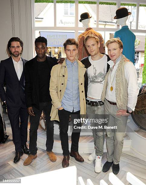 Jack Guinness, Nathan Stewart-Jarrett, Oliver Cheshire, Jack Fox and Henry Conway attend the British Designers Collective Mens Launch at Bicester...