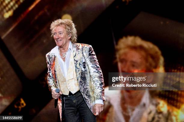 Sir Rod Stewart performs on stage at The OVO Hydro on November 29, 2022 in Glasgow, Scotland.