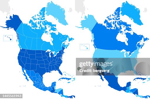 North America Blue map with Countries and Regions North America Blue map with Countries and Regions