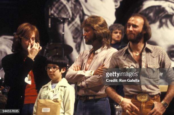 Robin Gibb, Barry Gibb and Maurice Gibb attend the rehearsals for "A Gift of Song" UNICEF Concert on January 19, 1979 at the United Nations in New...