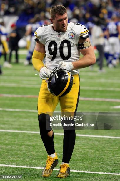 Watt of the Pittsburgh Steelers walks off the field after a win over the Indianapolis Colts at Lucas Oil Stadium on November 28, 2022 in...