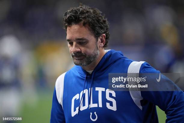 Head coach Jeff Saturday of the Indianapolis Colts walks off the field after losing to the Pittsburgh Steelers 24-17 at Lucas Oil Stadium on November...