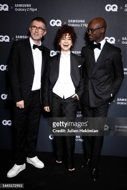 Loïc Prigent, Léna Mahfouf and GQ France Head of Editorial Content Pierre A. M'Pelé attend the GQ Men Of The Year Awards 2022 at Hotel Kimpton St...