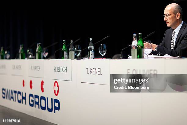 Thierry Kenel, chief financial officer of Swatch Group AG, waits for the company's annual general meeting to commence in Biel, Switzerland, on...