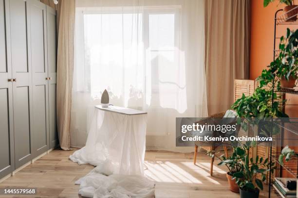 modern iron and shirt on board - vehicle interior stock pictures, royalty-free photos & images