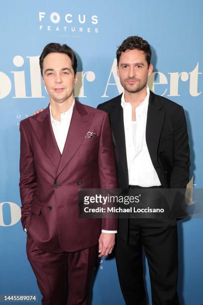 Jim Parsons and Ben Aldridge attend the "Spoiler Alert" New York Premiere at Jack H. Skirball Center for the Performing Arts on November 29, 2022 in...