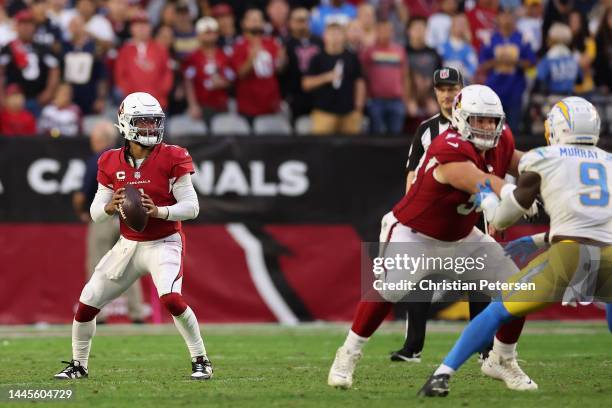 Quarterback Kyler Murray of the Arizona Cardinals looks to pass during the NFL game at State Farm Stadium on November 27, 2022 in Glendale, Arizona....