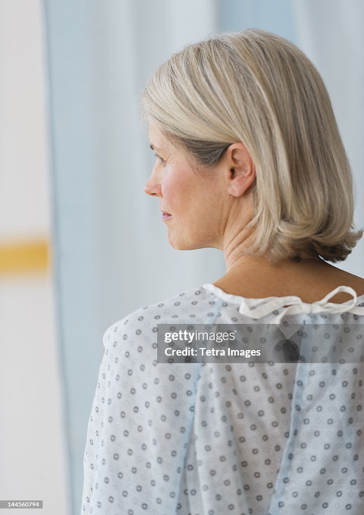 USA, New Jersey, Jersey City, Rear view of senior female patient in hospital