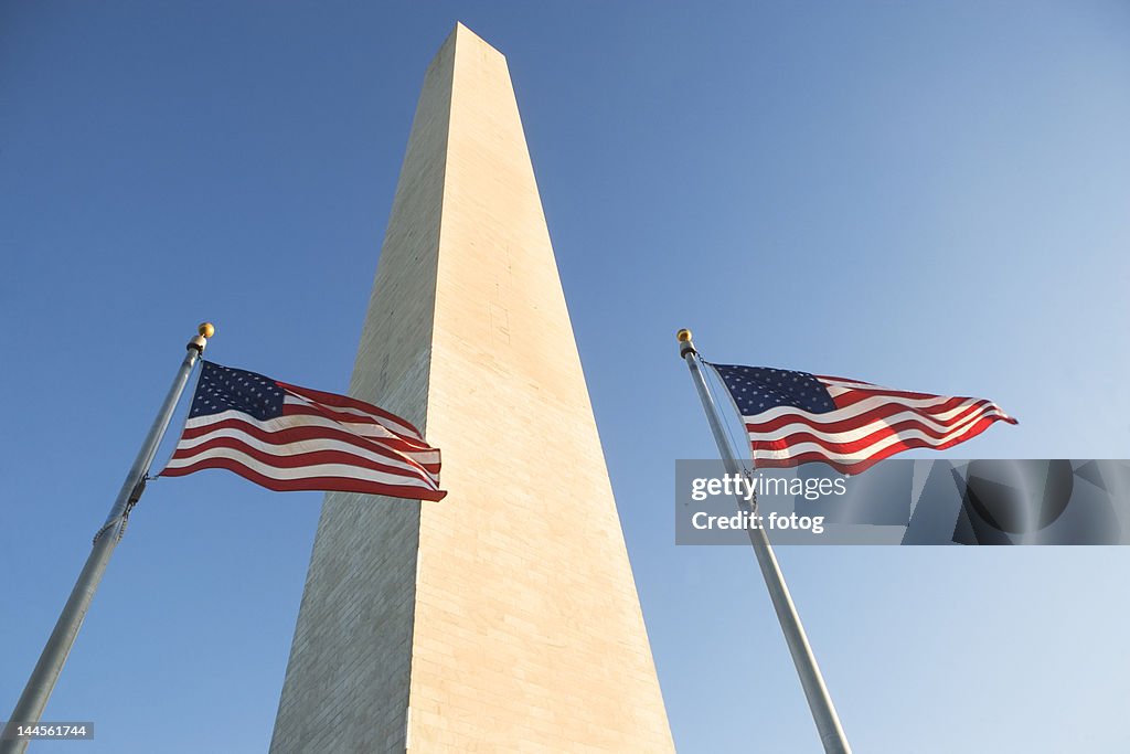 USA, Washington DC, low angle view on american flags