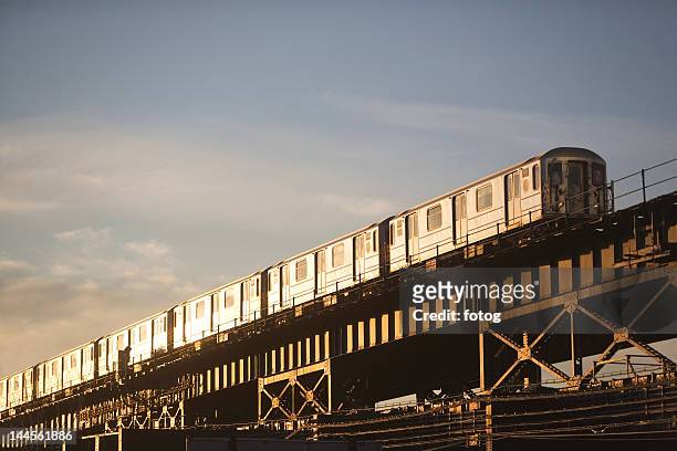 usa, new york state, new york city, low angle view of train - new york subway train fotografías e imágenes de stock