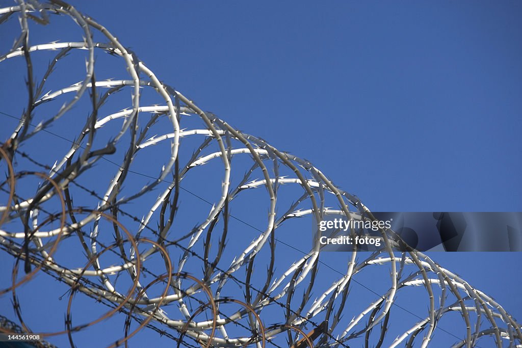 USA, New York State, New York City, close-up of barbed wire