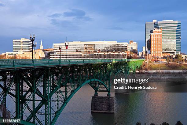 usa, tennessee, knoxville, skyline with bridge - tennessee skyline stock pictures, royalty-free photos & images