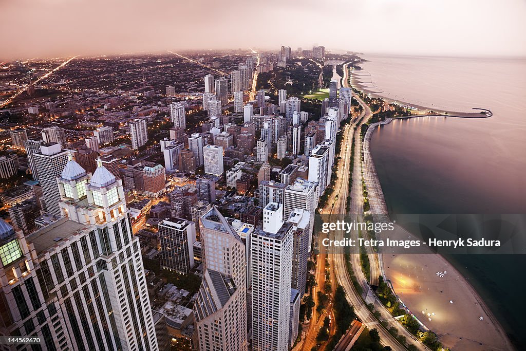USA, Illinois, Chicago, Aerial view of Lake Shore Drive