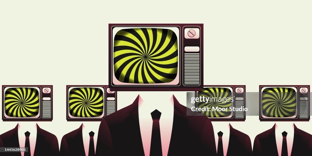 Group of managers with TV instead of heads illustration.