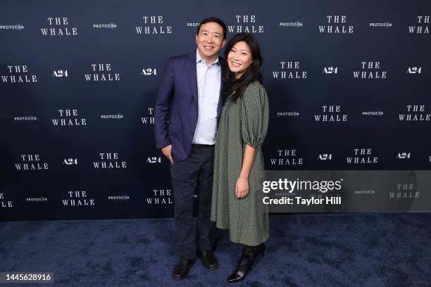 Andrew Yang and Evelyn Yang attend a New York screening of "The Whale" at Alice Tully Hall, Lincoln Center on November 29, 2022 in New York City.