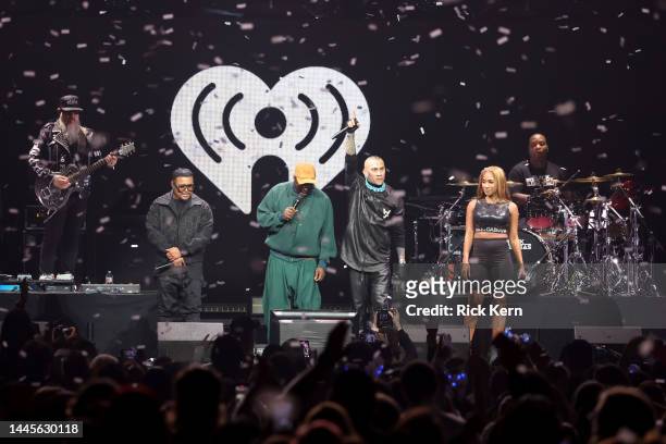 Will.i.am, Taboo, and J. Rey Soul of Black Eyed Peas perform onstage during iHeartRadio 106.1 KISS FM's Jingle Ball 2022 presented by Capital One at...