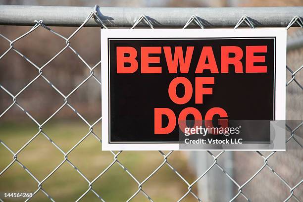 usa, illinois, metamora, beware of dog sign on fence - beware of dog stock pictures, royalty-free photos & images