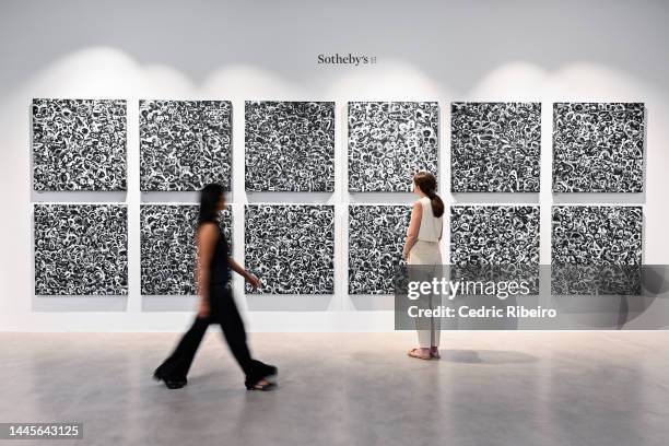 Sotheby's Dubai launch event for the Williams Godrich exhibition, "Black and White Paintings II" at Sotheby's Dubai on November 29, 2022 in Dubai,...