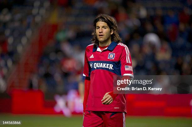 Sebastian Grazzini of the Chicago Fire stands on the field against Real Salt Lake at Toyota Park on May 9, 2012 in Bridgeview, Illinois. The Fire and...