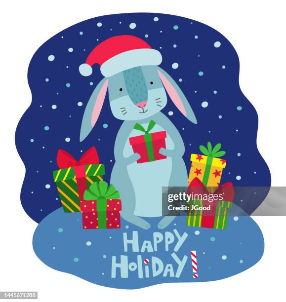 christmas rabbit - rabbit hat stock illustrations