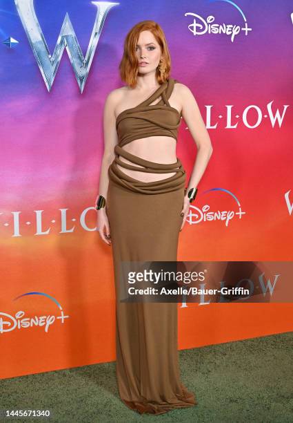 Ellie Bamber attends Lucasfilm and Imagine Entertainment's New Series "Willow" Premiere at Regency Village Theatre on November 29, 2022 in Los...