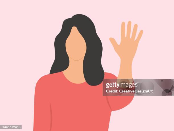stockillustraties, clipart, cartoons en iconen met young woman showing stop gesture against violence. stop violence  concept - only women