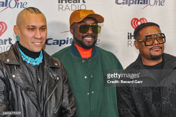 Taboo, will.i.am and APL.DE.AP of Black Eyed Peas attend iHeartRadio 106.1 KISS FM's Jingle Ball 2022 presented by Capital One at Dickies Arena on...