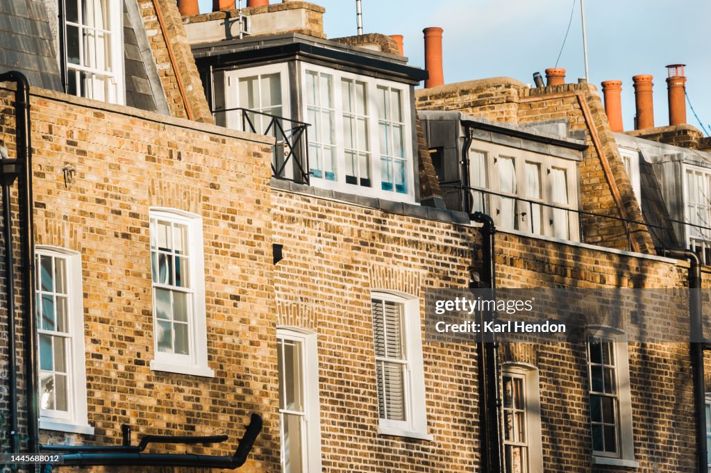 A view of London apartments at sunset