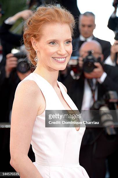 Actress Jessica Chastain attends the Opening Ceremony and "Moonrise Kingdom" Premiere during the 65th Annual Cannes Film Festival at the Palais des...