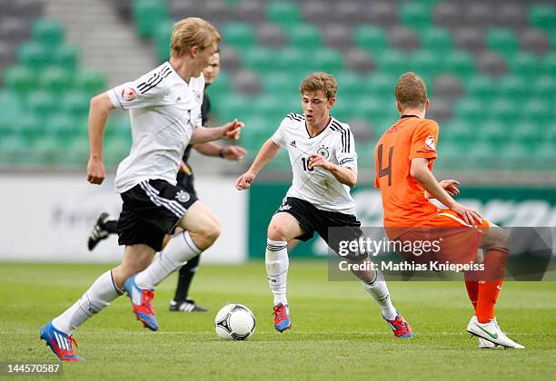 Maximilian Meyer of Germany controls the ball during the UEFA U17 European Championship game between Netherlands and Germany at SRC Stozice Stadium...