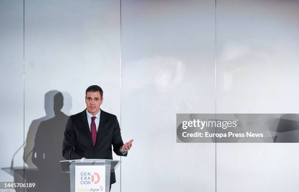 The President of the Government, Pedro Sanchez, speaks at the opening of the presentation ceremony of the Pact for the 'Digital Generation', at the...