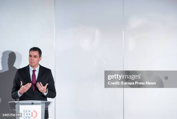 The President of the Government, Pedro Sanchez, speaks at the opening of the presentation ceremony of the Pact for the 'Digital Generation', at the...