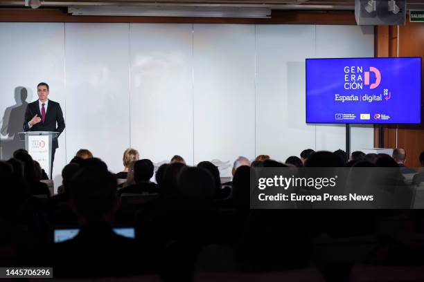 The President of the Government, Pedro Sanchez, speaks at the opening of the presentation ceremony of the Pact for the 'Digital Generation', at the...