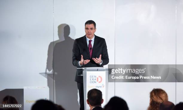 The President of the Government, Pedro Sanchez, speaks at the opening of the presentation ceremony of the Pact for the 'Digital Generation', at the...