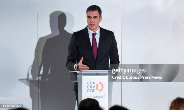 The President of the Government, Pedro Sanchez, speaks at the opening of the presentation ceremony of the Pact for the 'Digital Generation', at the...