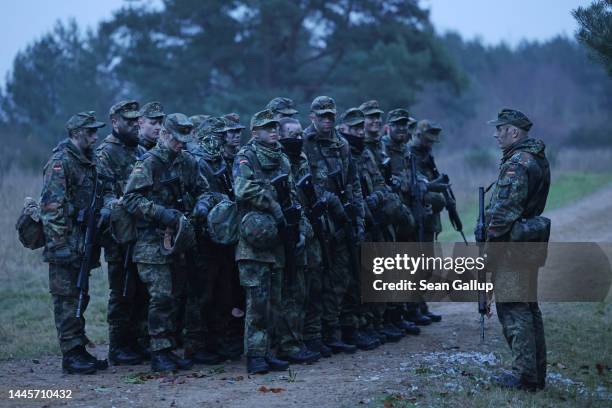 New army recruits of the Bundeswehr, Germany's armed forces, participate in basic training on November 29, 2022 near Prenzlau, Germany. German...