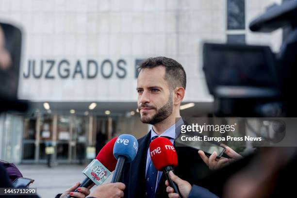 The lawyer for the prosecution, the union Union de la Policia de Madrid , Tomas Gonzalez, gives statements to the media upon his arrival to a...