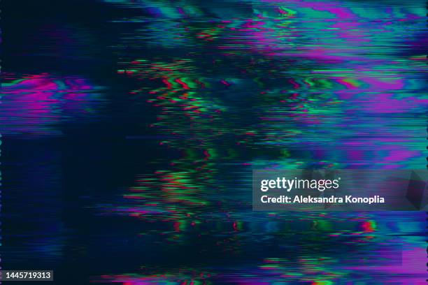 motion glitch interlaced multicolored distorted textured futuristic background - onregelmatigheid beeldtechniek stockfoto's en -beelden