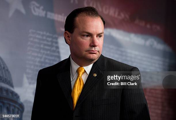 Sen. Mike Lee, R-Utah, participates in a news conference in the Capitol with other Senate Republicans to discuss the budget on Wednesday, May 16,...